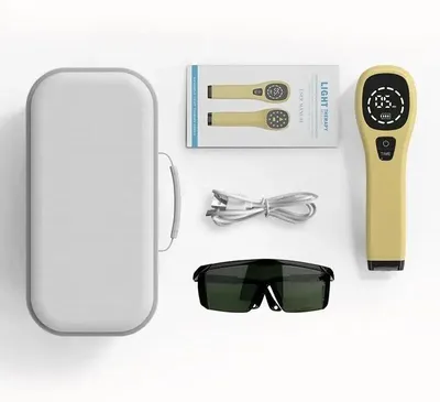Produktbild von Lasertherapie für Haustiere & Hunde - Lasertherapiegerät - Rot/NIR 808+650 nm - 12×650 nm Dioden - Timer 5–30 Min - 2600 mAh, 100–240 V - Gelbes Set