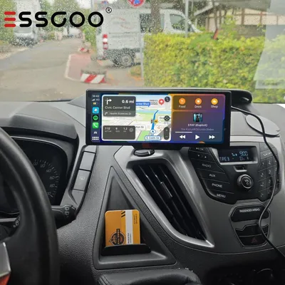 Image de Autoradio avec écran tactile de 10 pouces, compatible Carplay et Android Auto (sans fil), équipé d'une caméra de tableau de bord (dashcam) avec caméra avant et caméra de recul, système de navigation GPS,vocale et enregistrement en boucle