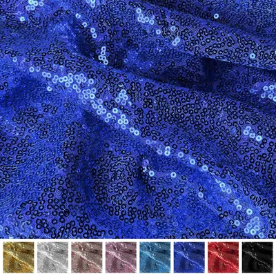 Produktbild von Paillettenstoff Meterware 150 cm Breite, 3 mm Pailletten auf Tüll, , Royalblau