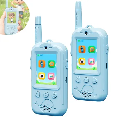 Produktbild von Walkie-Talkie für Kinder, wiederaufladbar, mit Video & Kamera, Reichweite 3-500m, 4 Modi für Stimmveränderung, Geburtstagsgeschenke für Jungen und Mädchen