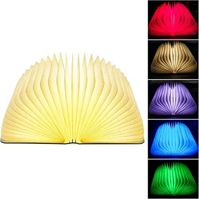Produktbild von Holzklappbuchlampe, LED -Stimmungsbeleuchtung, Nachttisch dekorative Lichter/Nachtlicht, USB wiederaufladbar, 360 ° faltbar, weißer Ahorn (12 x 9 2,5