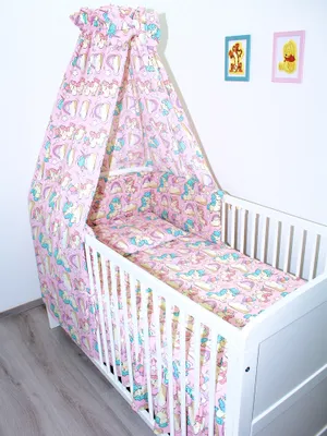 Produktbild von Primawela-Baby Bettwäsche Set- 5 teiliges Set mit Vollstoff Himmel Bettset Nestchen - 32. Einhorn in Rosa