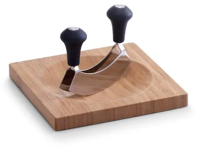Kräuterbrett mit Wiegenesser, Bambus, 20x20x2 cm