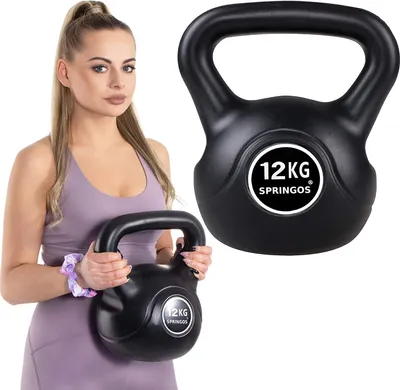 Produktbild von SPRINGOS Kettlebell 12 kg Swing Dumbbell Zvedání závaží Sportovní vybavení Fitness posilování Svalový trénink Posilovací trénink