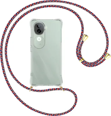 Produktbild von Handykette Backcover-Schutzhülle mit Band (Metall goldfarben) für Vivo iQOO Z9S 5G - silber/blau/rot