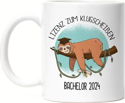 Produktbild von Bachelor 2024 Lizenz Zum Klugscheißen Tasse Weiß Bachelor-Abschluss Faultier Absolvent Geschenk