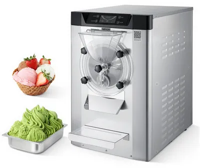 Image de Machine à glace commerciale VEVOR Machine à glace 2000 W 12-20 L/h, appareil de table pour gelato avec récipient de 6 L en acier inoxydable (304) & panneau deLED autonettoyant pour snack-bars restaurants Argent