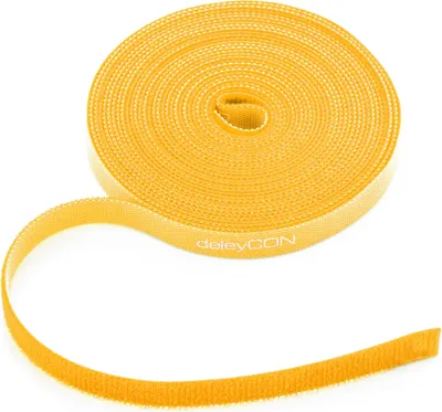 Produktbild von deleyCON 5m Klett Kabelbinder Klettband Klettbandrolle 10mm Breit Kabelmanagement Kabelorganizer Klettkabelbinder Klettverschluss zuschneidbar Gelb