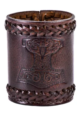 Obrázok produktu pre Kožený pohár na kocky Viking s reliéfnym Thorovým kladivom, hnedý