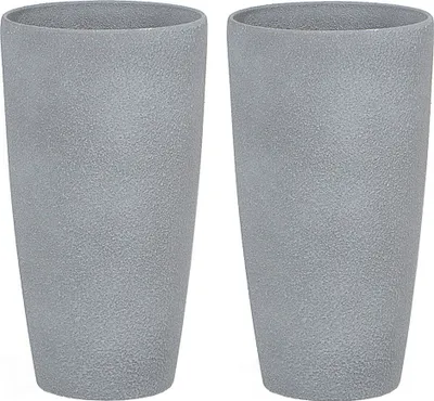Obrázek produktu pro BELIANI Sada 2 květináčů šedá kamenná 42 x ø 23 cm vysoký květináč moderní minimalistický styl venkovní vnitřní dekorace doplňky