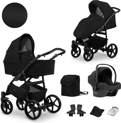 Immagine prodotto di Passeggino Kunert MATA 3in1 in nero - Passeggino versatile con navicella, seggiolino sportivo e seggiolino auto