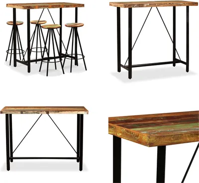Image de vidaXL 5 pcs. Set de bar en bois massif - Set de bar - Set de bar - Table de bar et tabourets de bar - Tables de bar