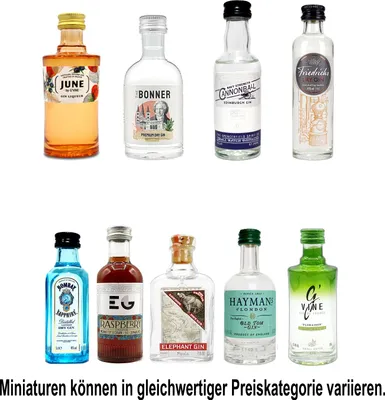 Produktbild von GIN Miniatur Set neue Edition - 9 verschiedene Miniaturen Gin Sorten