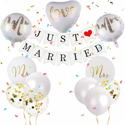 Hochzeitsdeko-Set 'Just Married' mit Girlande, Mr. & Mrs, für Feier