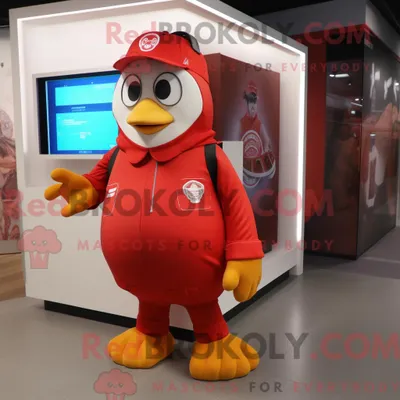 Produktbild von Maskottchenkostüm REDBROKOLY Roter Pinguin mit Cargohose und Uhr