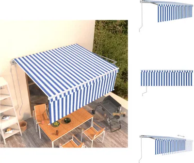 Produktbild von vidaXL Markise Automatisch Einziehbar mit Volant 4x3 m Blau und Weiß -  Markisen