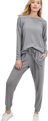 Produktbild von Stilvolles Damen Loungewear, Trainingsanzug, Jogginganzug, 2-teilige Homewear, Sportbekleidung, Grau - L