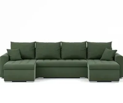 Zdjęcie produktu dla Narożnik Luis, narożnik U-kształt, sofa, kanapa, z funkcją spania, pojemnik na pościel, dekoracyjne pikowanie, meble tapicerowane, Storm 39,  zielony
