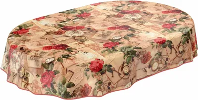 Produktbild von Tischdecke Wachstuch Blumen Braun Robust Wasserabweisend Oval Breite 140 cm Länge 220 cm