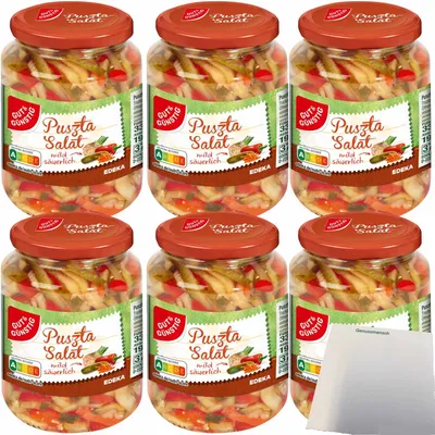 Produktbild von Gut & Günstig Pusztasalat aus Gurken Paprika und Zwiebeln mild säuerlich 6er Pack (6x190g Glas) + usy Block