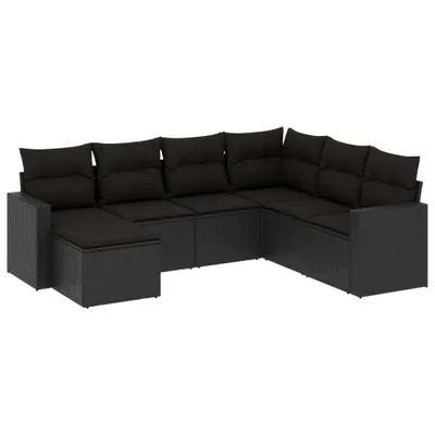 Produktbild von Modulares Garten-Sofa-Set, 7-teilig, mit abnehmbaren Kissen, Poly Rattan, pulverbeschichteter Stahl, UV-beständig, Schwarz