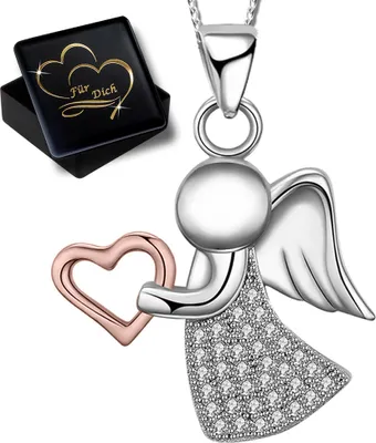 Produktbild von Damen Kinder Engel Halskette mit Anhänger echt 925 Sterling Silber Rosegold K825+V11+45cm
