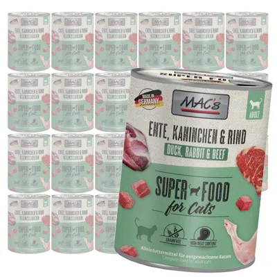 Produktbild von MAC's 24 x 800 g getreidefreies Nassfutter für Katzen, Ente, Kaninchen, Rind