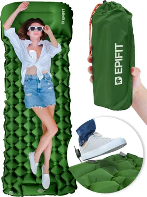Obrázek produktu pro Kempingová karimatka, samonafukovací matrace, turistická nafukovací matrace 190 × 60 × 5 cm, zelená, ultralehká, na túry