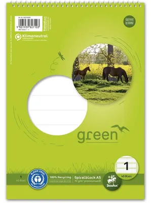 Produktbild von Staufen Spiralblock A5 40 Bl 70g Lin1 Green 5/5/5mm liniert fbg.