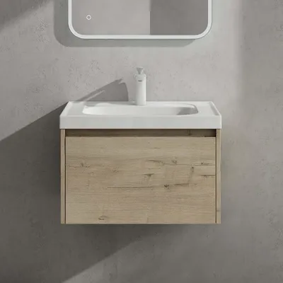 Image de doporro Meuble de Salle de Bains Chêne blanc clair Ensemble de 2 Pièces Meuble Suspendu avec Lavabo 60cm avec Soft-close Design Salerno
