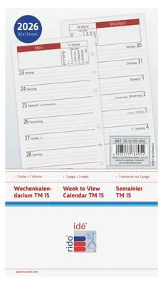 Produktbild von Ersatzkalendarium TM15 für Ringbuchplaner 8,7x15,3cm 1 Woche/Seite 2026.