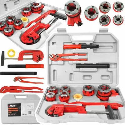 Immagine prodotto di Set filiera manuale a cricco, kit per filettatura tubi idraulici 1/4" - 1.1/4", filettatrice, con prolunga