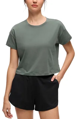 Produktbild von CRZ YOGA Pima Baumwolle Crewneck Crop T-Shirt Grauer Salbei 44