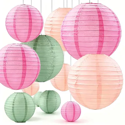 Papierlaternen 12 Stück Rosa Grün für Hochzeit Garten Deko