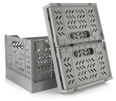 Image de Boîtes de rangement pliables - Lot de 2 boîtes en plastique grises, empilables