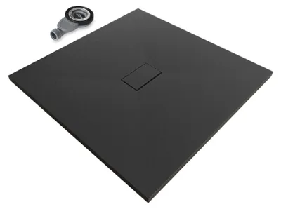 Produktbild von i-flair SMC Duschwanne 100x100 cm – 26 mm flach inkl. Ablaufgarnitur mit Deckel, Schwarz