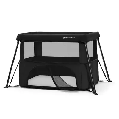 Produktbild von Kinderkraft CAMI Eco – 3in1 Babybett, Reisebett & Laufstall, 5 kg, klappbar, 2 Höhen, Rucksack, atmungsaktive Baumwolle, Schwarz