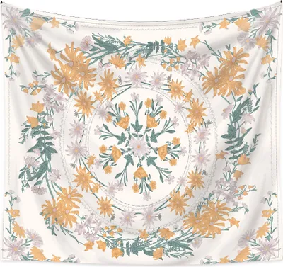 Image de Tapis mural fleur et plante esquissŽe, tapisserie mandala-fleurs-boho, tapis mural hippie b?mique Pour chambre, salon, rŽsidence, dŽcoration de la maison (200 cm x 150 cm,couleur 6)