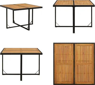 Produktbild von vidaXL Gartentisch Schwarz 109x107x74cm Poly Rattan Massivholz Akazie - Gartentisch - Gartentische - Tisch - Esstisch