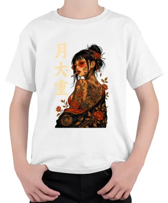 Produktbild von Ge Yakuza Tattoo Frau Japanisch Oni Drache Japan Y2K Rose Kinder T-Shirt, Weiß, 104