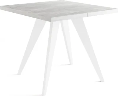Obrázek produktu pro Čtvercový rozkládací jídelní stůl Quadro 100-150 cm - industriální jídelní stůl s bílými dřevěnými nohami pro 4-6 osob - kuchyňský stůl v loftovém stylu - šedý beton