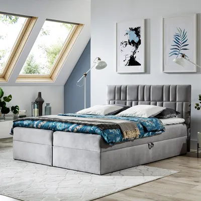 Image de Lit Boxspring double TEO 1 - 180x200cm Lit avec matelas Bonell, avec sommier pour linge de lit et topper.  (gris)