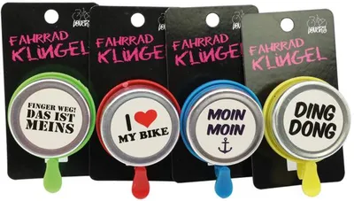 Produktbild von Bike Lovers Fahrradklingel mit Spruch, auf Karte Lieferumfang 4 Stück sortiert