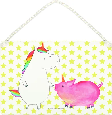 Produktbild von Mr. & Mrs. Panda Holzschild Einhorn Schwein DIN A4 - Weiß - Geschenk, Wandschild, Schweinchen, Freundin, Schild, Unicorn, kleine aufmerksamkeit, Türschild, Einhörner