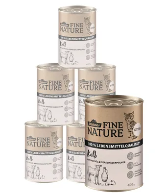Produktbild von Dehner Fine Nature Katzenfutter Kitten, Nassfutter getreidefrei, für junge Katzen, Kalb, 6 x 400 g Dose (2.4 kg)