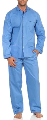Produktbild von Klassischer Herren Pyjama gewebt mit durchknöpfbarem Oberteil - Popeline - 191 101 91 110 ; hellblau , 48