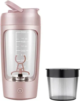 Obrázek produktu pro Elektrická šejkr s úložným prostorem, objem 650 ml, šejkr s USB nabíjením, bez BPA, na proteinový prášek (růžová).