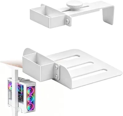 Obrázok produktu pre Držiak na PC pod stôl, biely, nosnosť 18 kg, nastaviteľná výška a šírka, pre kanceláriu