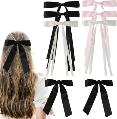 Produktbild von Haarschleifen für Damen, Satinband-Haarschleifen mit Metallklammern, Haarspangen mit Quastenschleife und langem Schwanz