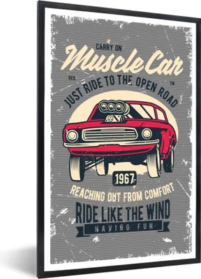 Produktbild von MuchoWow® MuchoWow® Gerahmtes Poster Mancave - Auto - Vintage - Rot 60x90 cm - Poster mit zchwarzem Bilderrahmen - Kunst